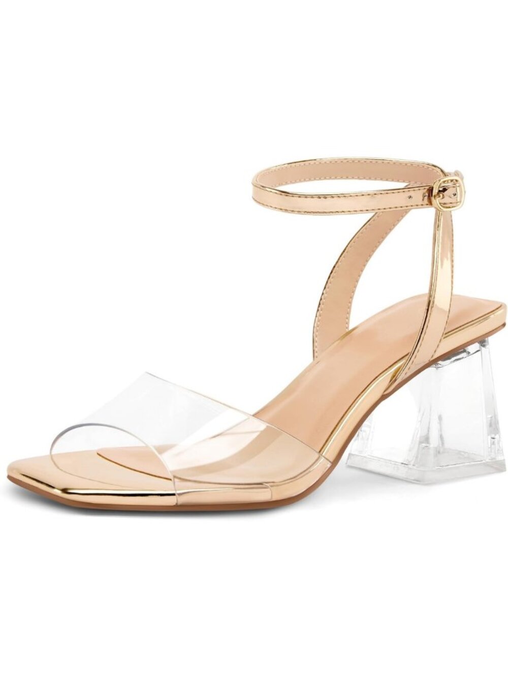 Stylish Clear Block Heels Open Toe Ankle Strap Dress Sandals for Women
